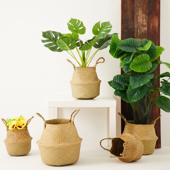 Seaweed and Straw Ornaments Wall Hanging Storage Rattan Home Decoration Flower Basket Woven Flower Pot Creative Portable Flower Arrangement Nordic