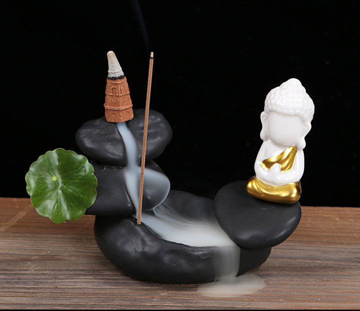 Yuxuan Backflow Incense Burner Creative Purple Sand Mountain Flowing Water Little Monk Tea Art Ceramics Incense Road Home Tea Pet Decoration