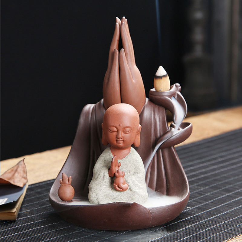 Purple Sand Bergamot Lotus Backflow Incense Burner Tathagata Guanyin Sandalwood Incense Burner Home Zen Aromatherapy Incense Burner Incense Road Decoration