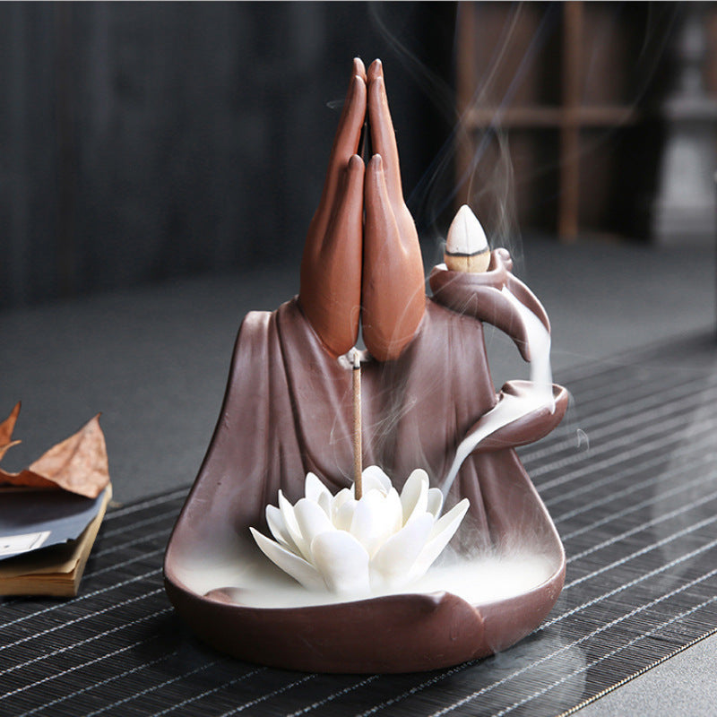 Purple Sand Bergamot Lotus Backflow Incense Burner Tathagata Guanyin Sandalwood Incense Burner Home Zen Aromatherapy Incense Burner Incense Road Decoration