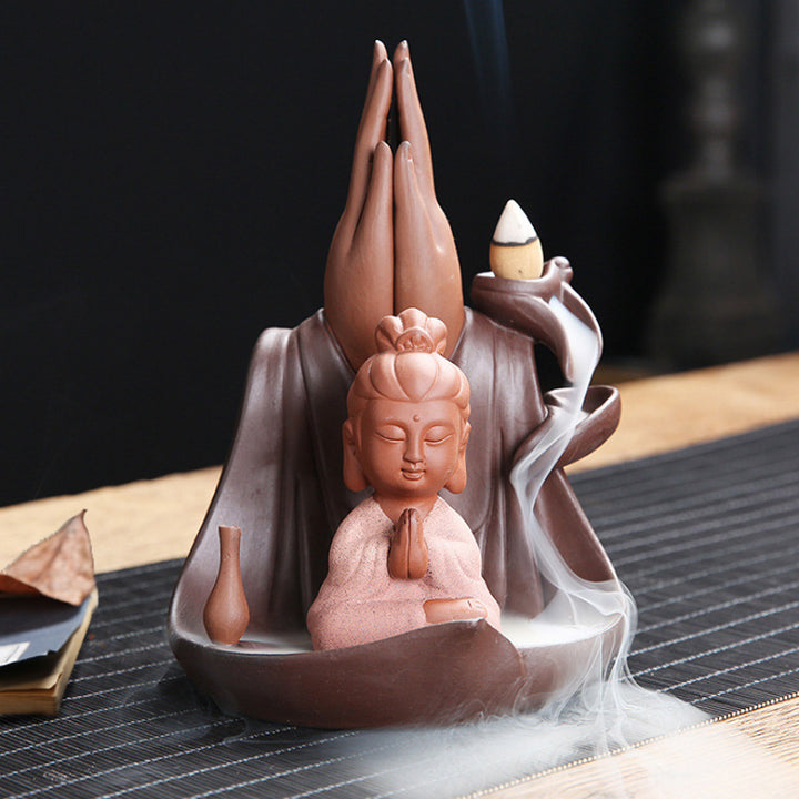 Purple Sand Bergamot Lotus Backflow Incense Burner Tathagata Guanyin Sandalwood Incense Burner Home Zen Aromatherapy Incense Burner Incense Road Decoration