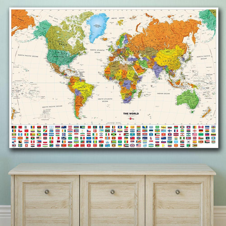 Political Map Of The World Miller Projection 4 Size Maxi Poster Artwork For Living Room Home Decoration