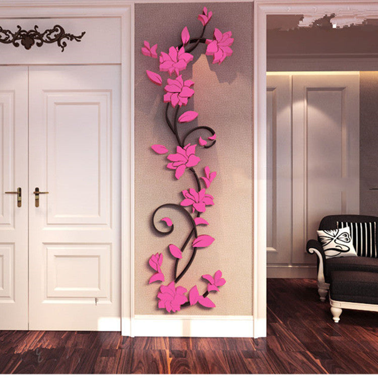 Foreign Trade Wall Decorations Creative Rose Flower Acrylic 3D Stereo Wall Stickers Home Tv Living Room Background Wall Decoration Stickers