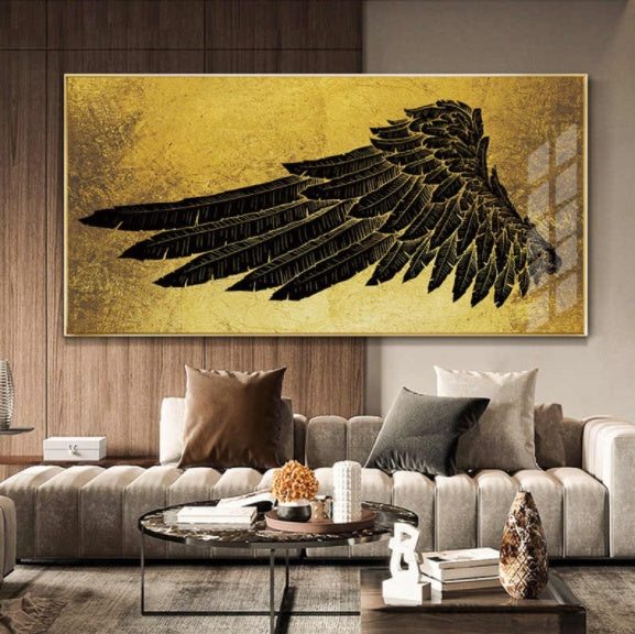 Abstract Golden Leaves Wall Art Oil Painting Printed on Canvas Big Size Decorative Pictures for Living Bedroom Home Decoration