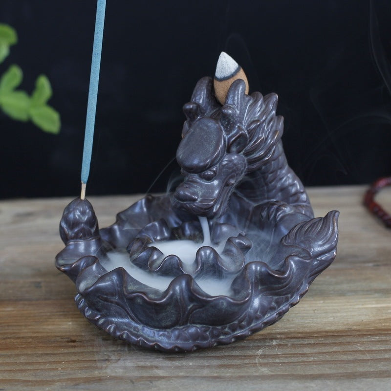 Kuqi Ceramics Creative Home Interior Decoration Xianglong Out Of Water Lotus Leaf Lotus Spit Out The Mist In The Mouth, Incense Sticks, Backflow Censer