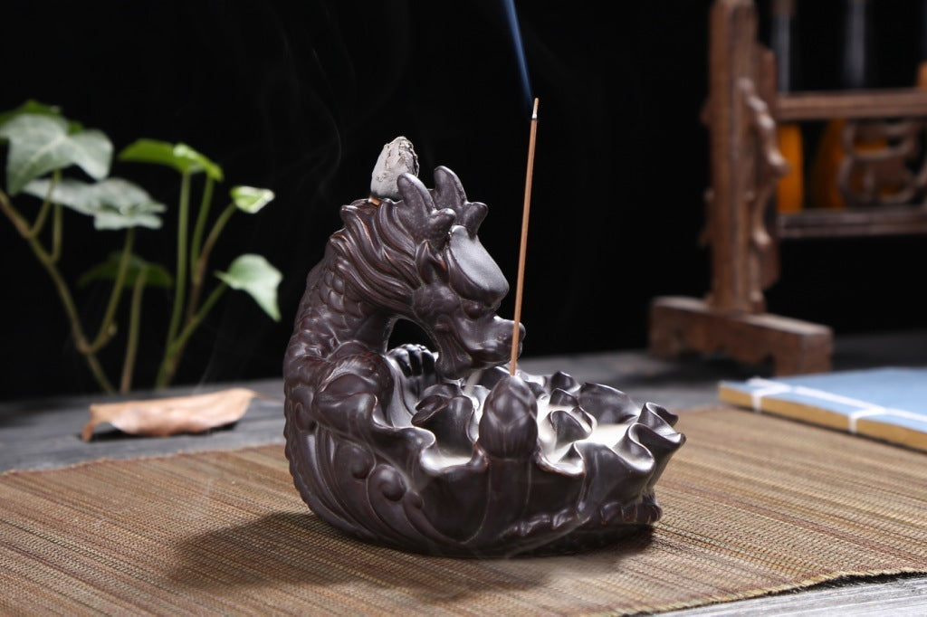 Kuqi Ceramics Creative Home Interior Decoration Xianglong Out Of Water Lotus Leaf Lotus Spit Out The Mist In The Mouth, Incense Sticks, Backflow Censer