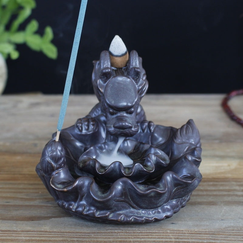 Kuqi Ceramics Creative Home Interior Decoration Xianglong Out Of Water Lotus Leaf Lotus Spit Out The Mist In The Mouth, Incense Sticks, Backflow Censer