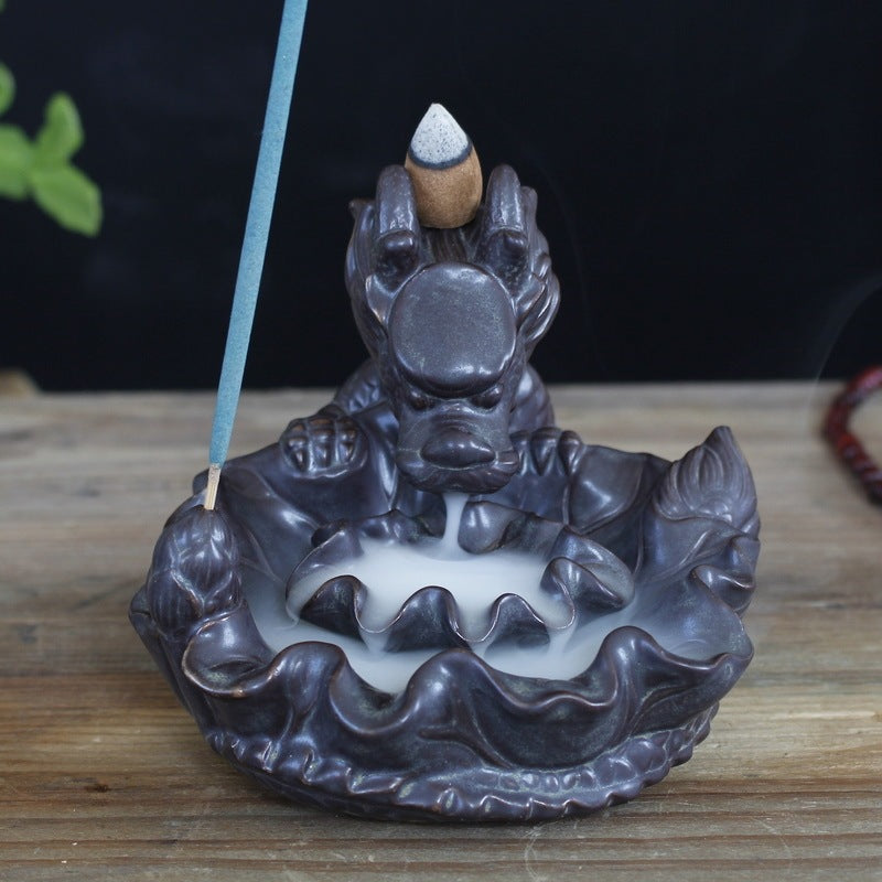 Kuqi Ceramics Creative Home Interior Decoration Xianglong Out Of Water Lotus Leaf Lotus Spit Out The Mist In The Mouth, Incense Sticks, Backflow Censer