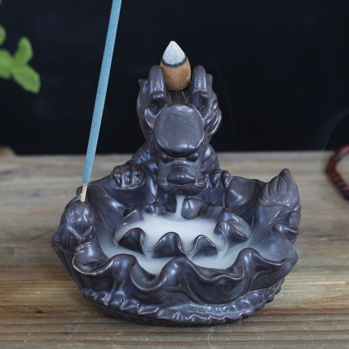 Kuqi Ceramics Creative Home Interior Decoration Xianglong Out Of Water Lotus Leaf Lotus Spit Out The Mist In The Mouth, Incense Sticks, Backflow Censer