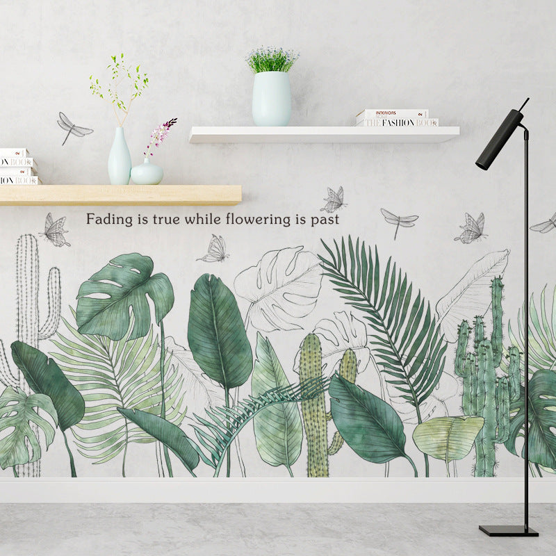 Wall Pasted With Tropical Leaves, Living Room, Bedroom, Skirting Line, Door, Nordic Plant Wall Decoration Painting