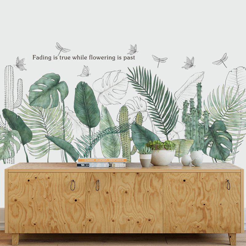 Wall Pasted With Tropical Leaves, Living Room, Bedroom, Skirting Line, Door, Nordic Plant Wall Decoration Painting