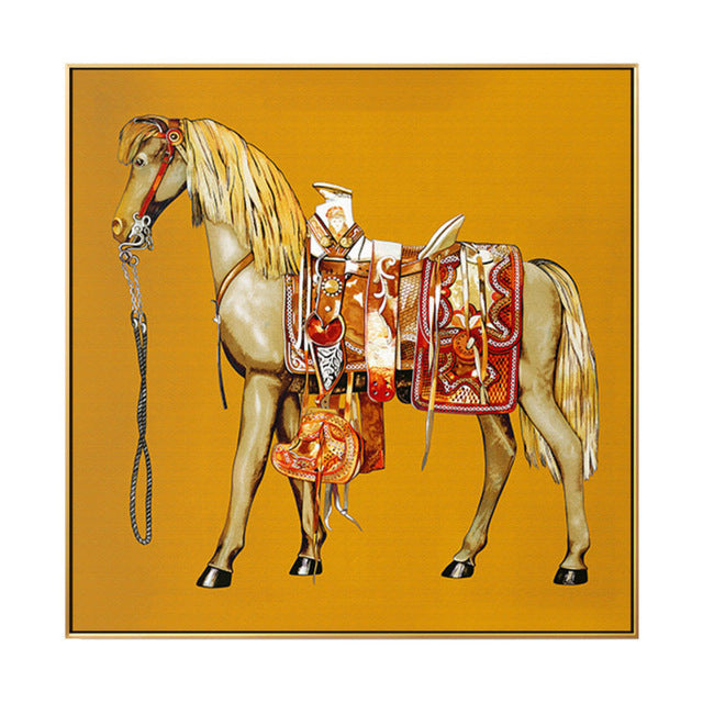 Modern High-Definition Home Wall Decoration Painting Single Frame With Five Background Colors Yellow Horse Oil Painting