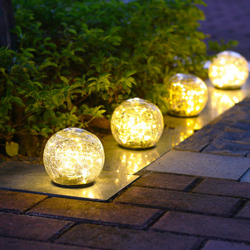 Cracked Glass Ball LED Solar Light Solar Power Garden Light Outdoor Waterproof Ground Lamp Buried Light for Path Yard Lawn