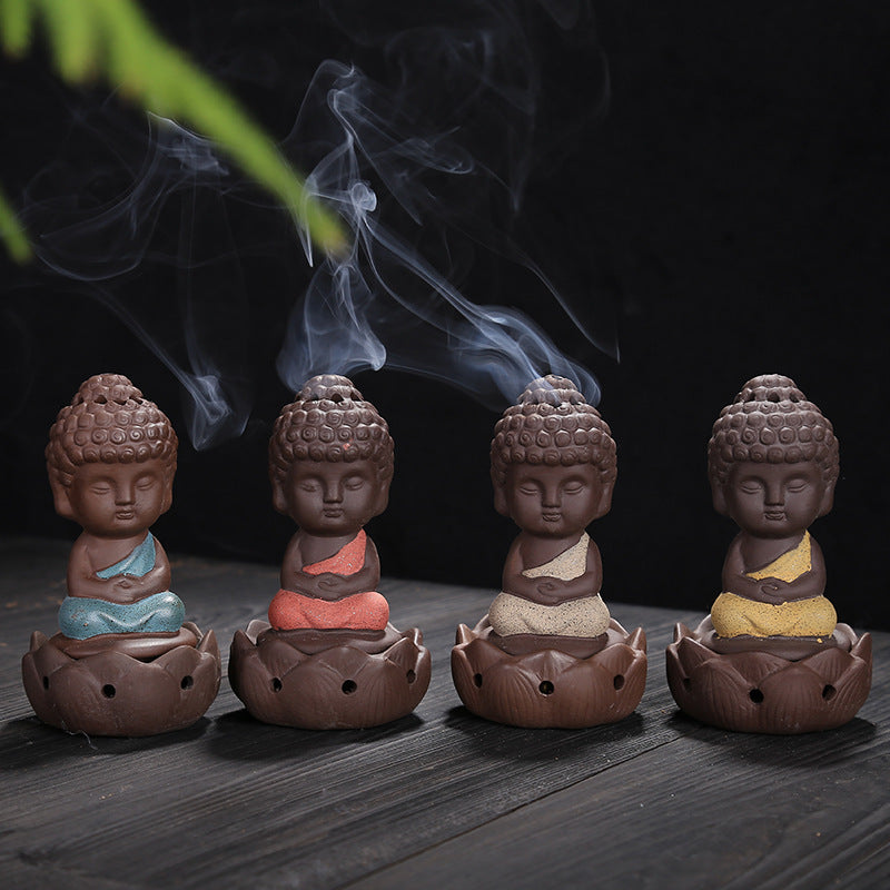 Aromatherapy Colored Sand Pottery Tea Pets Zisha Little Buddha Tea Pets Ceramic Incense Burner