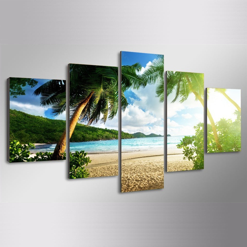 Hd Abstract Modern Home Decoration Canvas Oil Painting Wall Painting Hanging Painting Wulian Beach Coconut Landscape Cross Border Supply