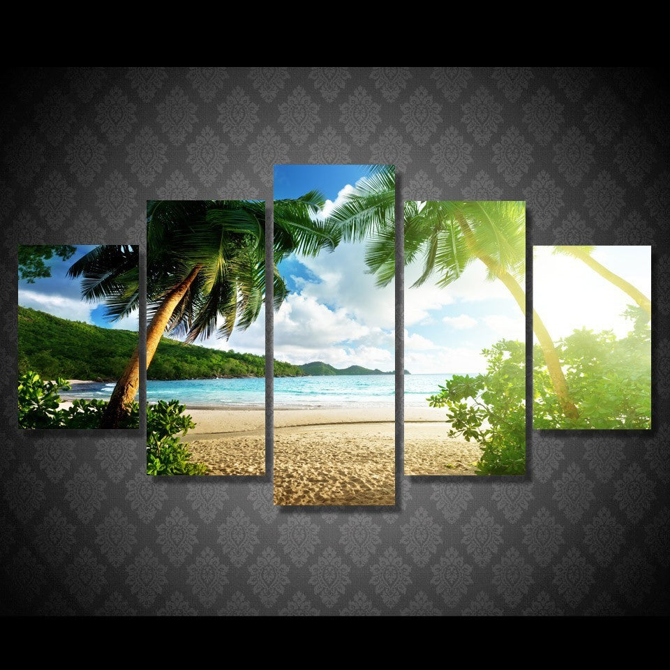 Hd Abstract Modern Home Decoration Canvas Oil Painting Wall Painting Hanging Painting Wulian Beach Coconut Landscape Cross Border Supply