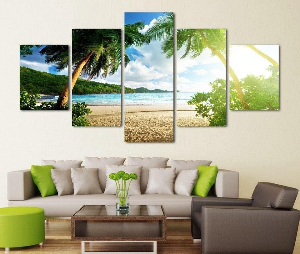 Hd Abstract Modern Home Decoration Canvas Oil Painting Wall Painting Hanging Painting Wulian Beach Coconut Landscape Cross Border Supply