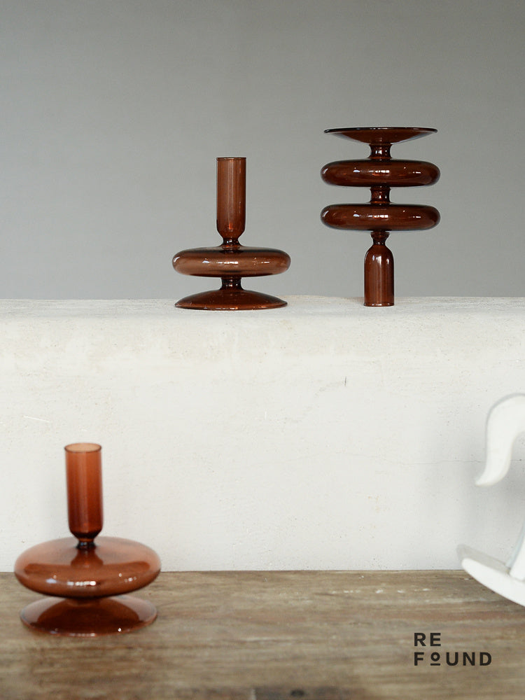 Refound Retro Brown Glass Candle Holder Vintage B&B Model Room Home Decoration Nostalgic Shooting Props
