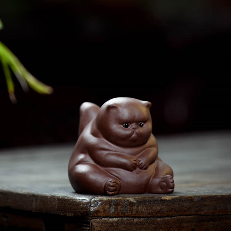Purple Clay Tea Pet Cute Kung Fu Small Angry Cat Crafts Home Car Decoration Ornaments Gifts