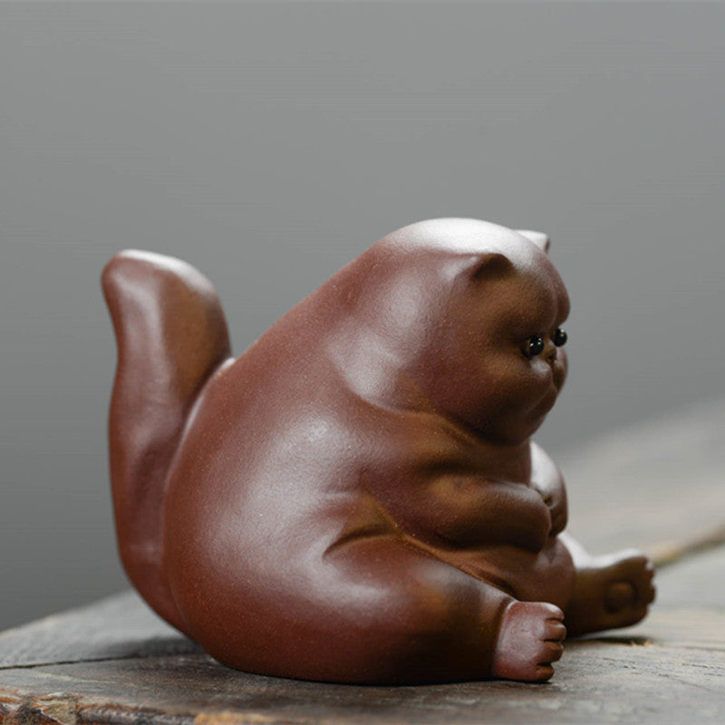 Purple Clay Tea Pet Cute Kung Fu Small Angry Cat Crafts Home Car Decoration Ornaments Gifts