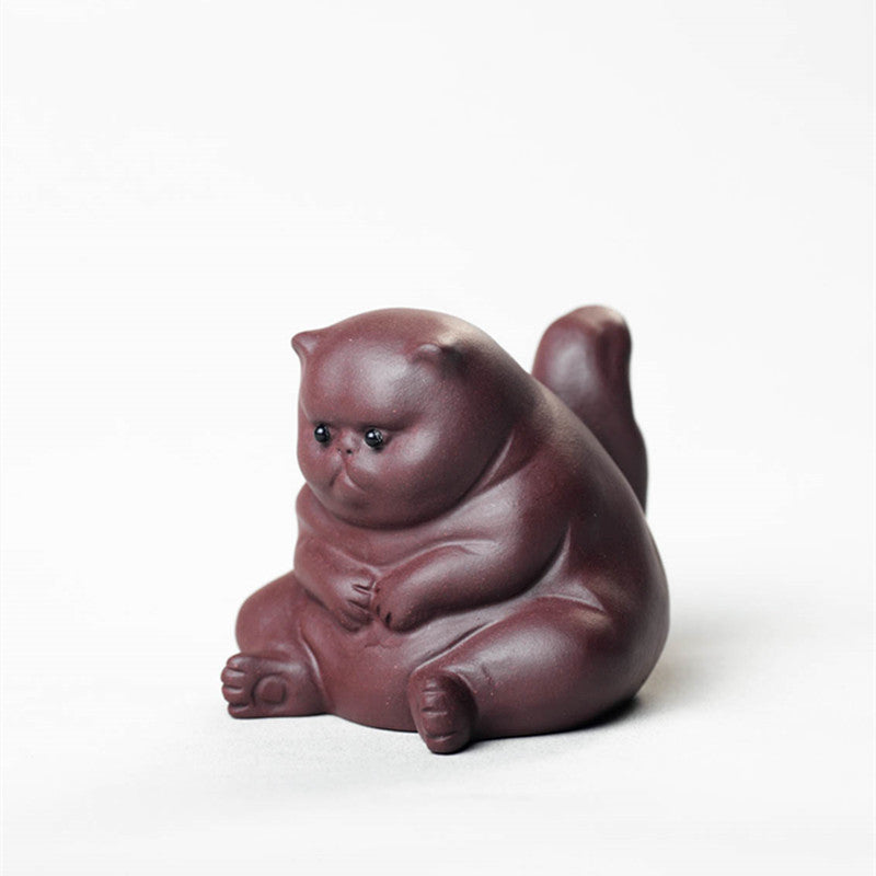 Purple Clay Tea Pet Cute Kung Fu Small Angry Cat Crafts Home Car Decoration Ornaments Gifts