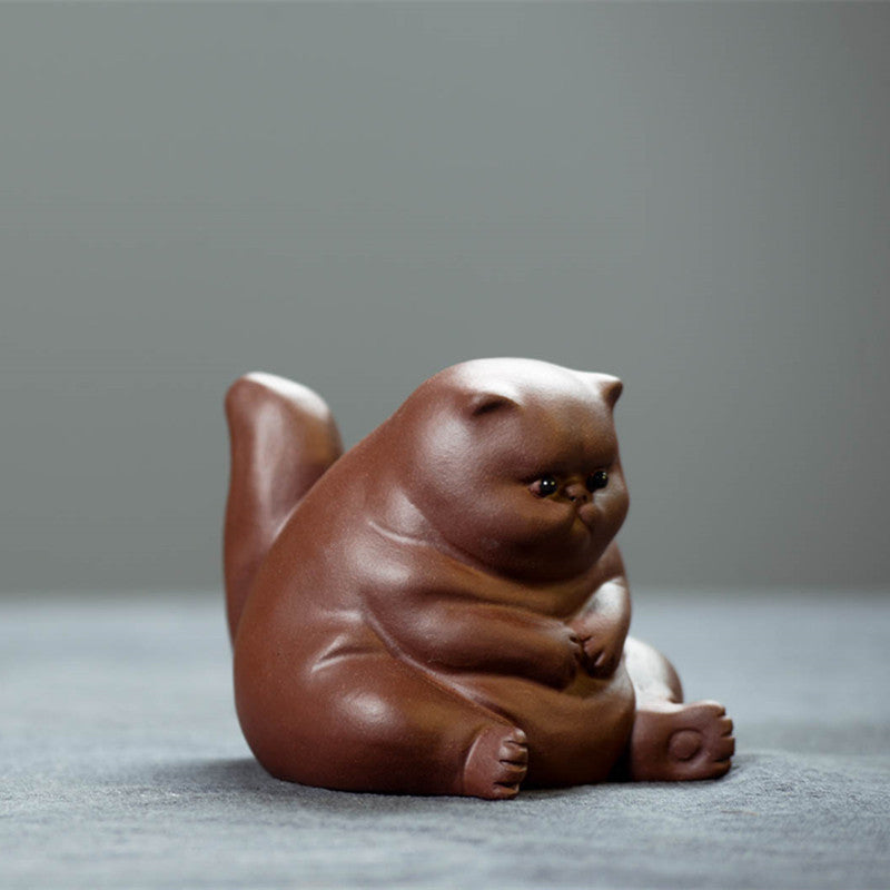 Purple Clay Tea Pet Cute Kung Fu Small Angry Cat Crafts Home Car Decoration Ornaments Gifts