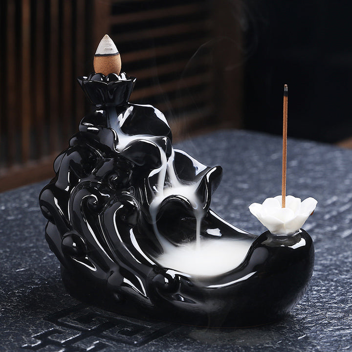 Backflow Incense Burner Sandalwood Incense Burner Aroma Diffuser Black Glaze Ceramic Ornaments Incense Line Incense Inserted Back Into The Incense Burner Tower Incense