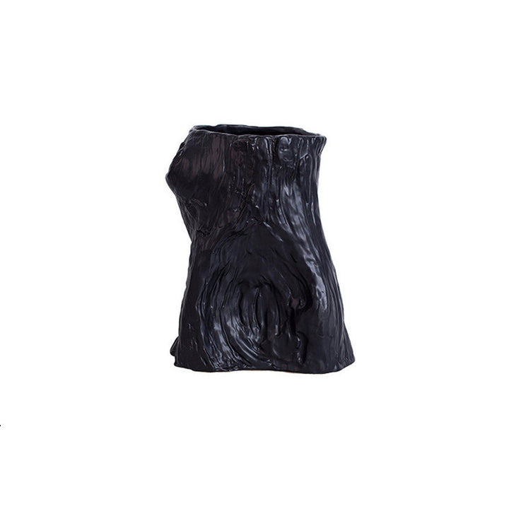 Nordic Simple Black And White Ceramic Creative Stump Vase Fashion Home Villa Model Room Soft Decoration Handicraft Flower