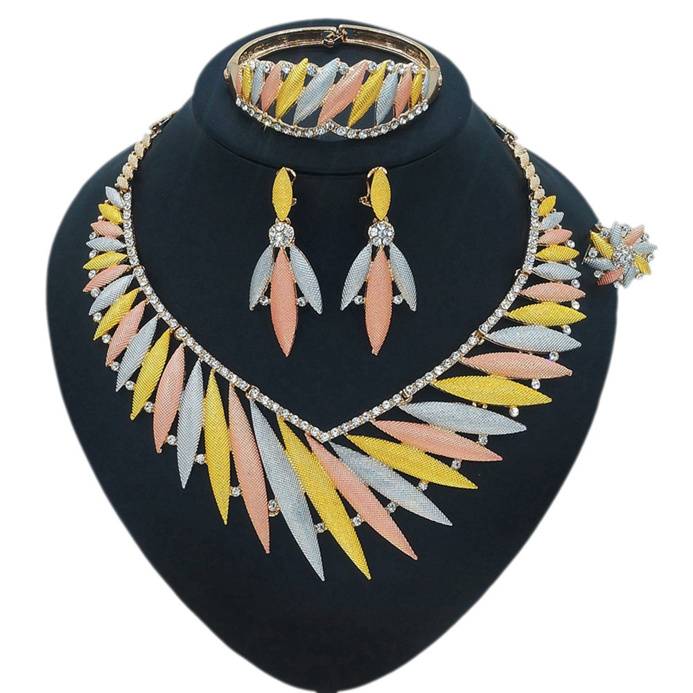 Europe And The United States 3D Hit Color Series Four-Piece Necklace Necklace Bracelet Ring Earrings Jewelry Women