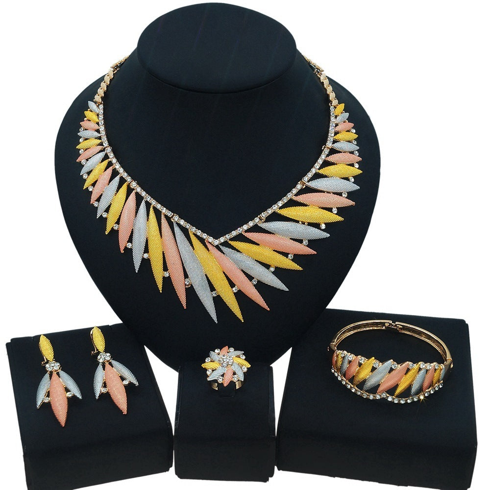 Europe And The United States 3D Hit Color Series Four-Piece Necklace Necklace Bracelet Ring Earrings Jewelry Women