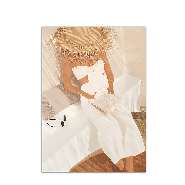 Casual Fashion Woman And Black Cat Decorative Painting Retro Home Decoration Canvas Painting Frameless Painting Core