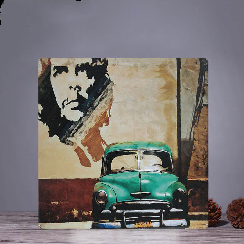 Retro Square Tin Painting Large Creative Wall Home Clothing Store Bar Wall Hanging Bedroom Wall Decoration