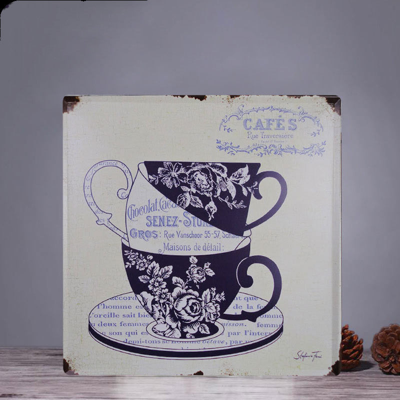 Retro Square Tin Painting Large Creative Wall Home Clothing Store Bar Wall Hanging Bedroom Wall Decoration