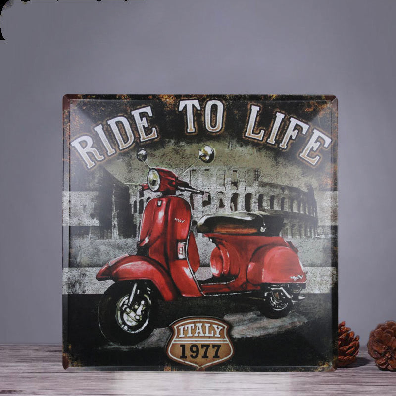 Retro Square Tin Painting Large Creative Wall Home Clothing Store Bar Wall Hanging Bedroom Wall Decoration