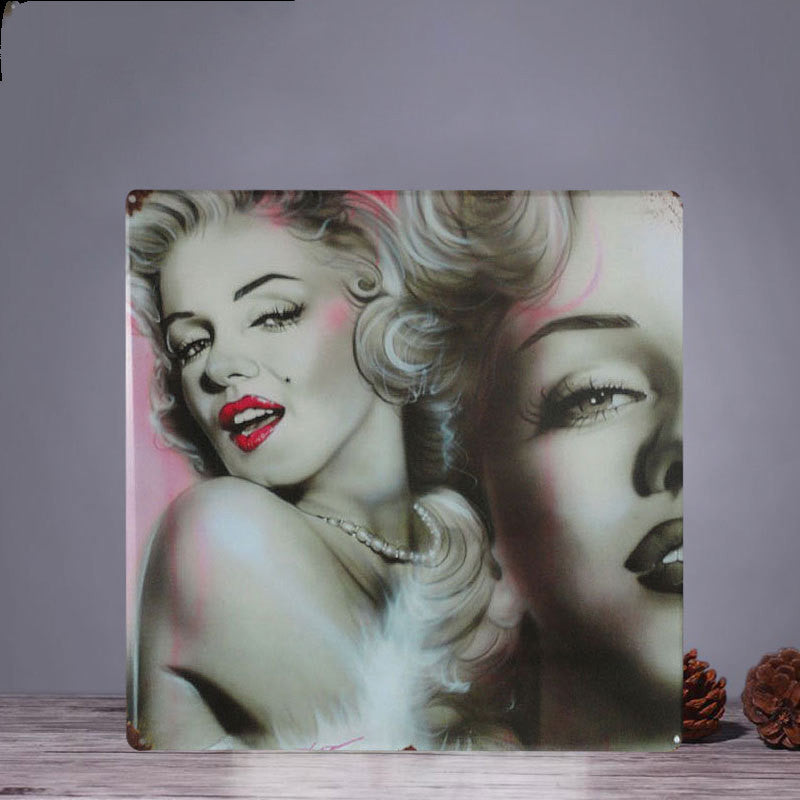 Retro Square Tin Painting Large Creative Wall Home Clothing Store Bar Wall Hanging Bedroom Wall Decoration