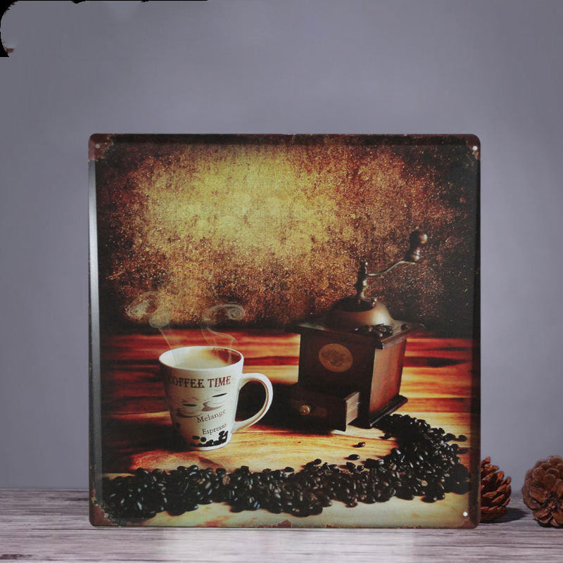 Retro Square Tin Painting Large Creative Wall Home Clothing Store Bar Wall Hanging Bedroom Wall Decoration