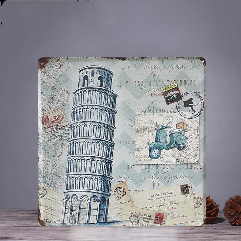 Retro Square Tin Painting Large Creative Wall Home Clothing Store Bar Wall Hanging Bedroom Wall Decoration