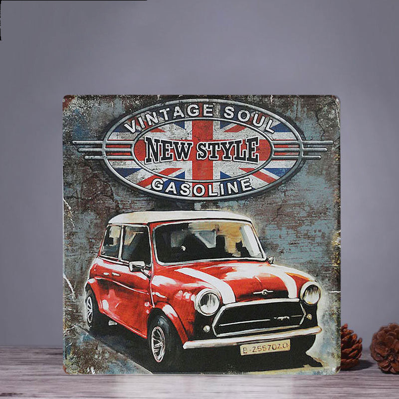 Retro Square Tin Painting Large Creative Wall Home Clothing Store Bar Wall Hanging Bedroom Wall Decoration