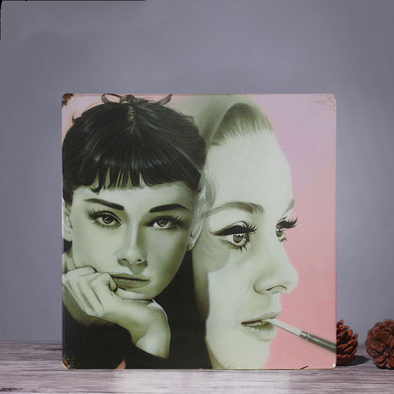 Retro Square Tin Painting Large Creative Wall Home Clothing Store Bar Wall Hanging Bedroom Wall Decoration