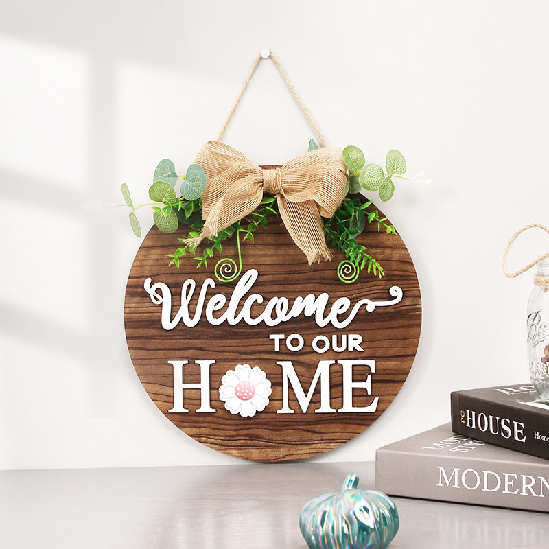 Interchangeable Wooden Door Hanger Ornaments With 14pcs Magnetic Stickers Seasonal Home Sign Welcome Home Decoration