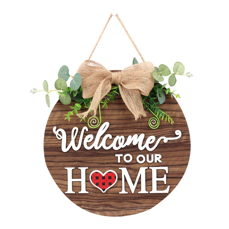 Interchangeable Wooden Door Hanger Ornaments With 14pcs Magnetic Stickers Seasonal Home Sign Welcome Home Decoration