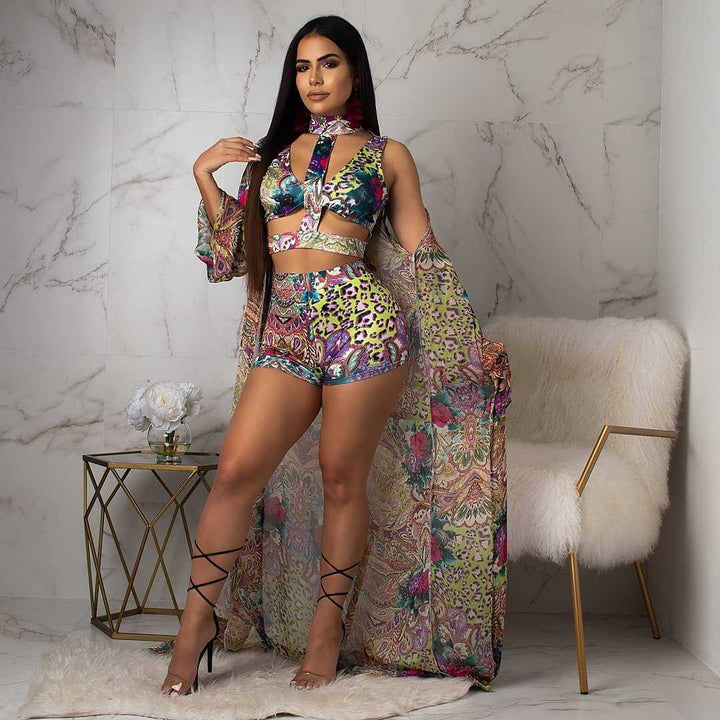 Beautiful Sexy Spring And Summer Digital Printing Split Swimsuit Three-Piece Suit