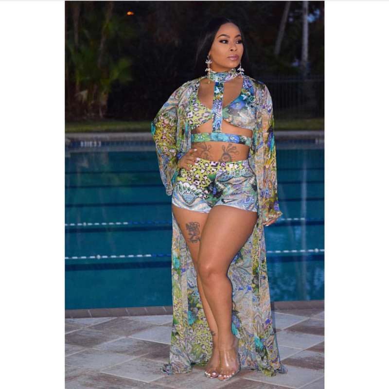 Beautiful Sexy Spring And Summer Digital Printing Split Swimsuit Three-Piece Suit
