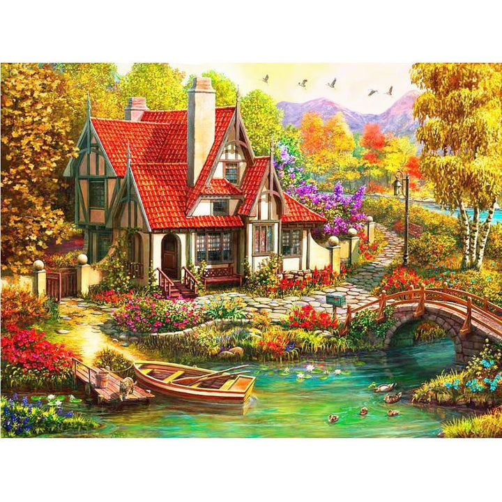 Ruopoty-Landscape Painting Set By Adult Numbers, On Canvas, Bridge, River, Family, Living Room, Bedroom, Home Decoration Pictures