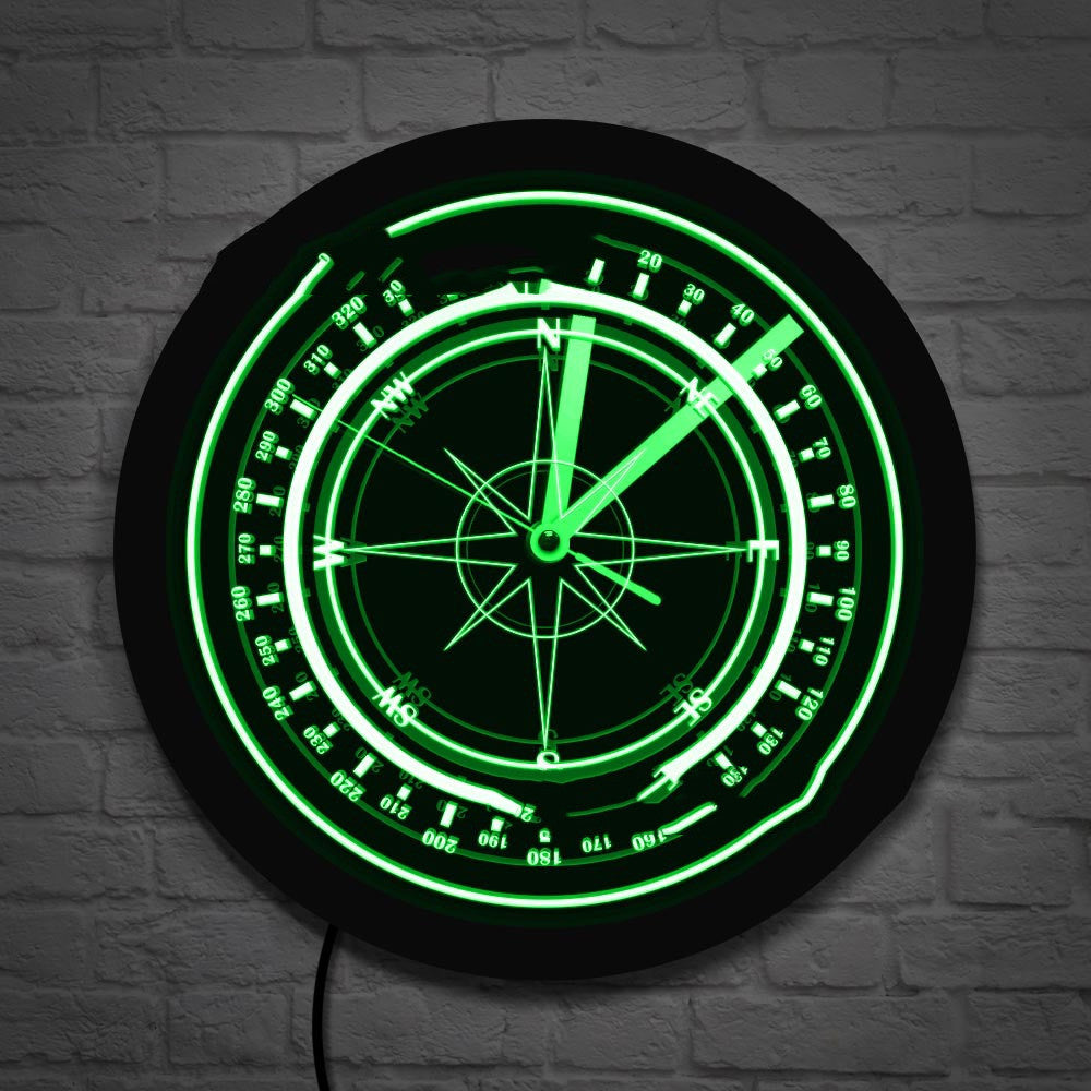 LED Luminous Wall Clock Black Wall Clock Nautical Compass Backlit Rose Compass Home Decoration Clock Wall Clock