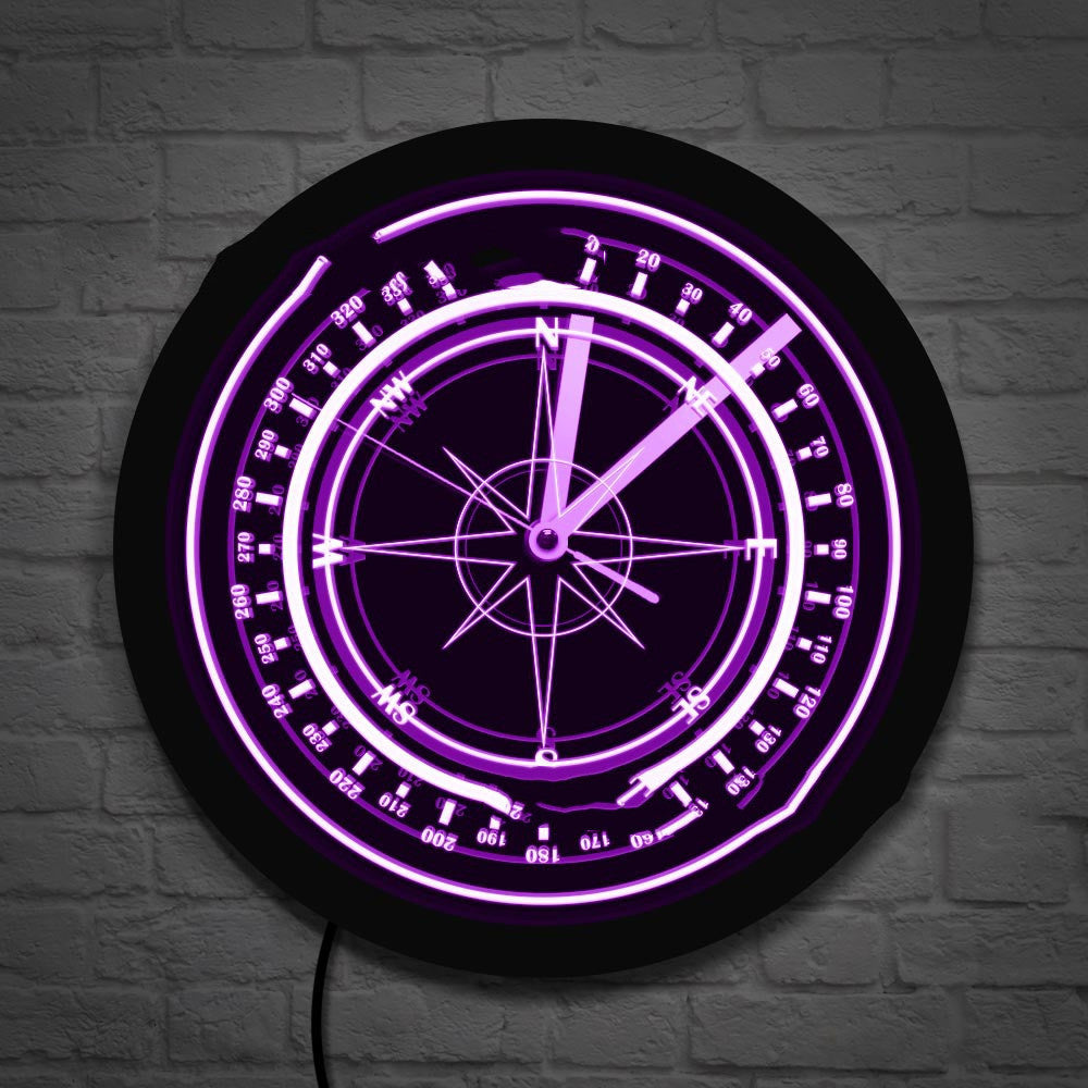 LED Luminous Wall Clock Black Wall Clock Nautical Compass Backlit Rose Compass Home Decoration Clock Wall Clock