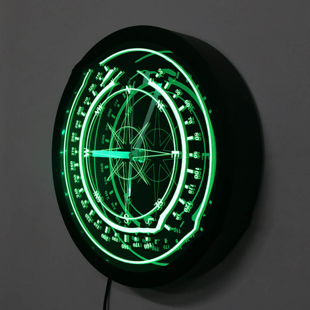 LED Luminous Wall Clock Black Wall Clock Nautical Compass Backlit Rose Compass Home Decoration Clock Wall Clock