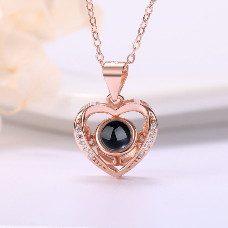 Necklace Female Projection Custom Silver One Hundred I Love You Language Heart-Shaped Pendant Female Clavicle Chain Valentine'S Day Gift