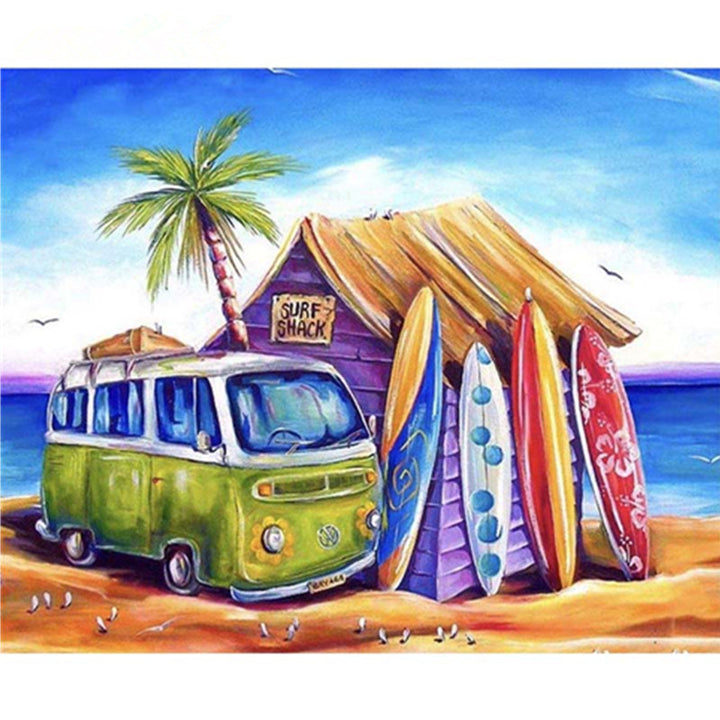 Seaside Cabin Car Landscape Diy Painting Digital Wall Art Picture Acrylic Painting Home Decoration Drop Shipping 60x75cm