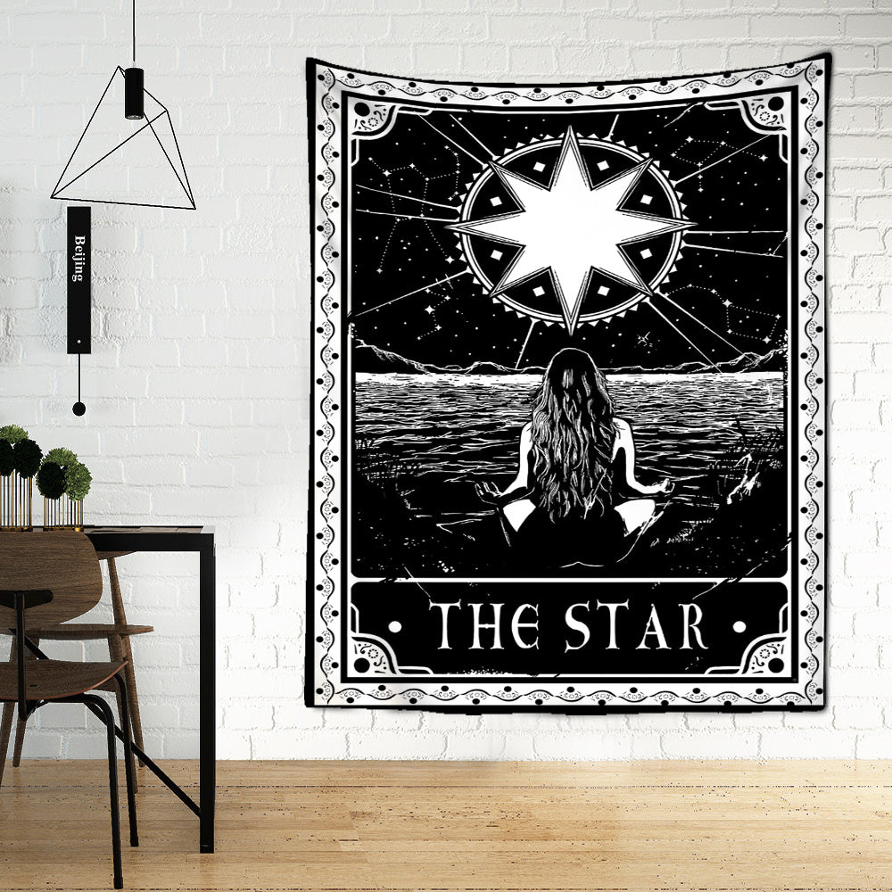 Black Tarot Cards Tapestry Wall Hanging Moon Star Medieval Europe Divination Hippie Tapiz Tapestry for Home Decor